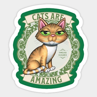 Cute Yellow Tabby Kitty and green wreath Cats are Amazing Sticker